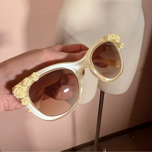 Vintage 90 Y2K Esprit Cream white retro Floral Coquette Girl feminine Sunglasses - Picture 15 of 16